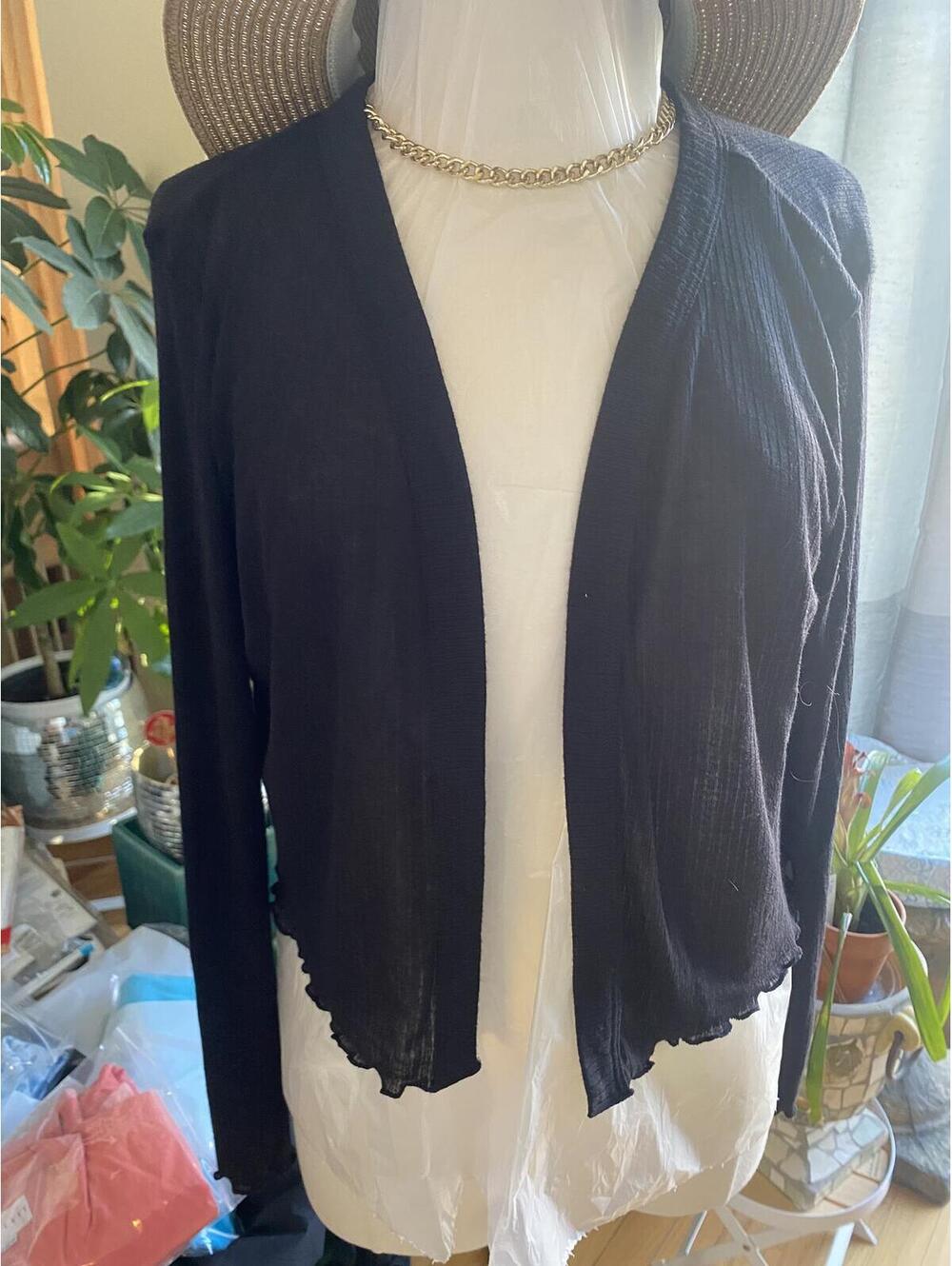 Maurice Black Lightweight Ribbed Open Front Cardigan Large
